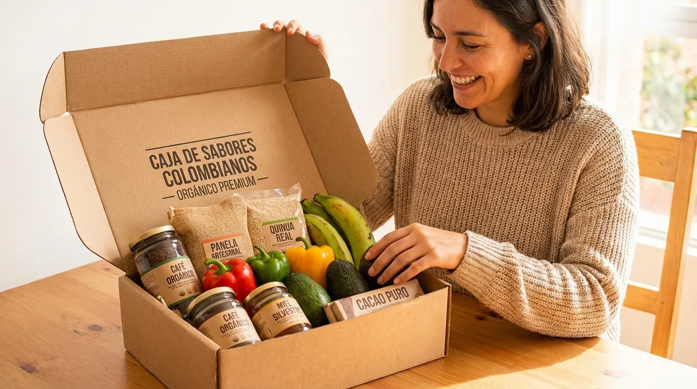 Caja de sabores colombianos orgánico premium con productos saludables seleccionados de Terra Premium Market