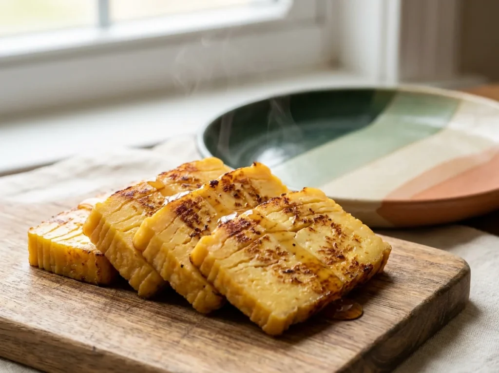 Lonchas de queso momposino doradas a la plancha con un hilo de miel