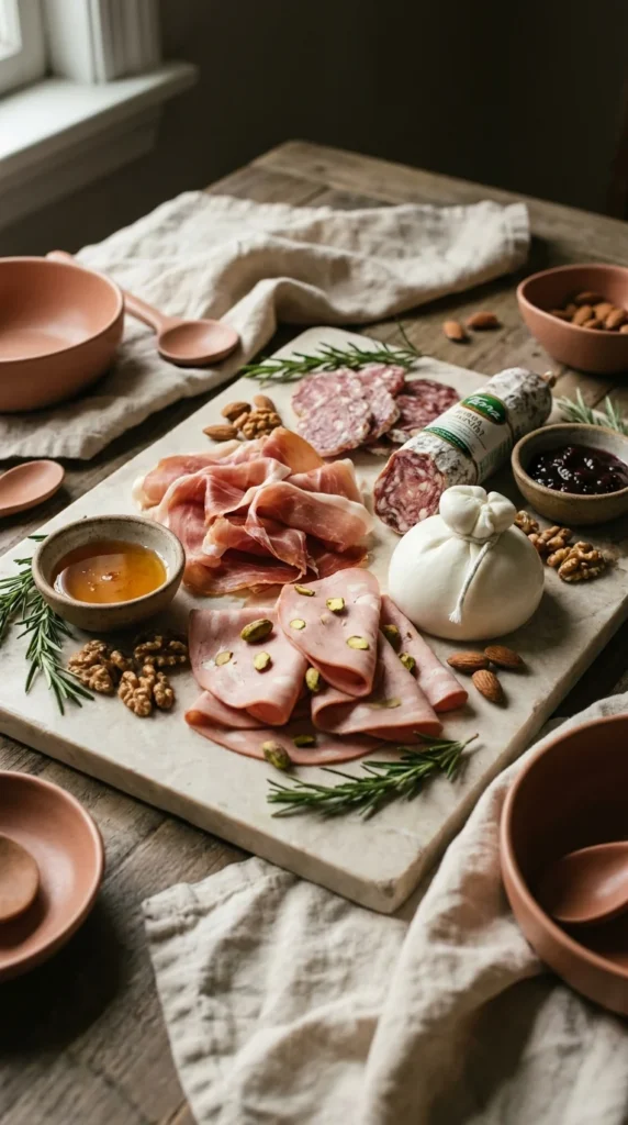 Tabla de fiambres y quesos italianos con prosciutto, salami, burrata y acompañamientos