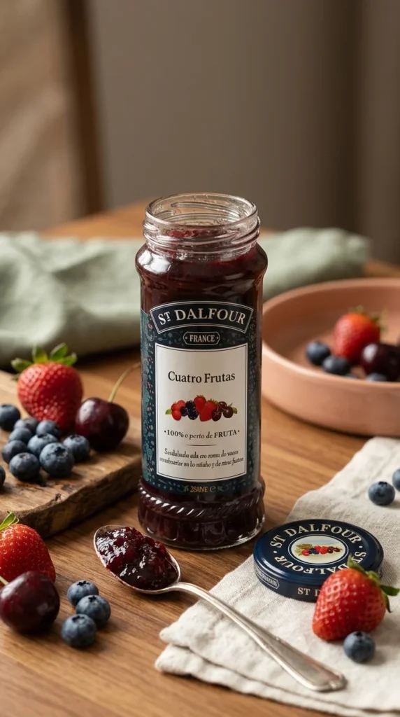 Frasco de mermelada sin azúcar añadida St Dalfour con frutos rojos frescos