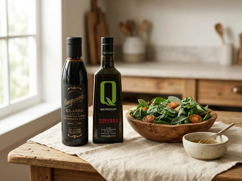 Ensalada fresca aliñada con vinagreta de vinagre balsámico y aceite de oliva
