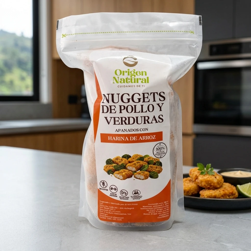 Nuggets de Pollo con Harina de Arroz y Verduras Del Origen 450 gr