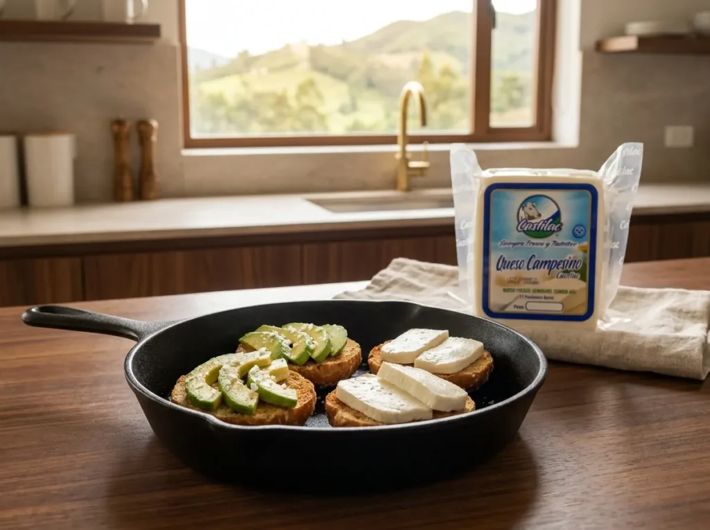 Mogollas tostadas con aguacate y con queso campesino